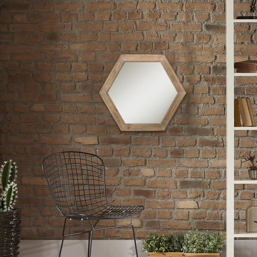 Stonebriar Miroir Mural Hexagonal décoratif de 61 cm avec Cadre en Bois Naturel et Support de Suspension attaché, décoration Rus