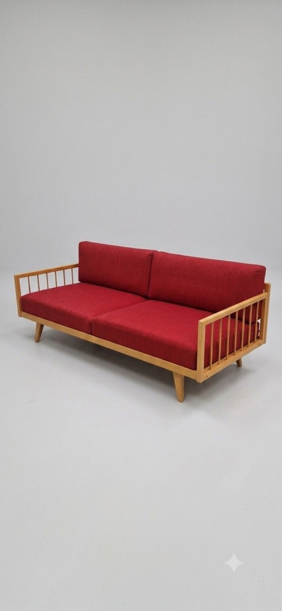 Image 1 of Mid-century modern zitmeubelset (3 stuks) toegeschreven aan Knoll Antimott – spindelbank en 2 fauteuils