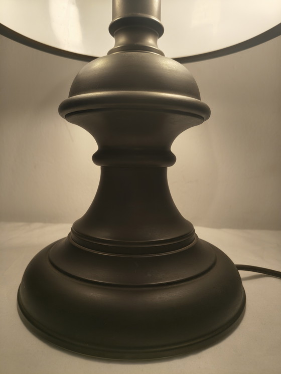 Image 1 of Vintage mushroom tafellamp – opaalglas koepel – messing voet – 55 cm