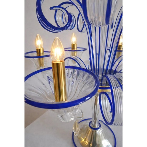 Image 1 of Table Lamp Murano Glass 5 Arms in Clear and Blue