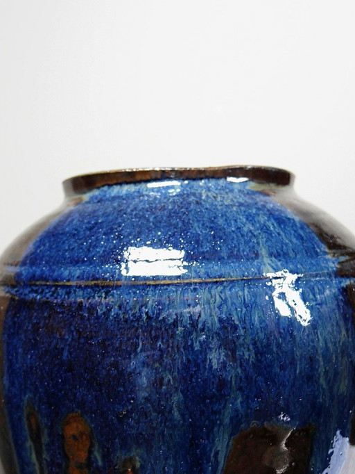 Petit vase vintage/ancien grès très fin émaillé flammé céramique d'art signature