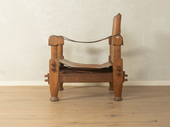 Brutalistische vintage safarifauteuil – Leather, Wood (photo 3 of 8)