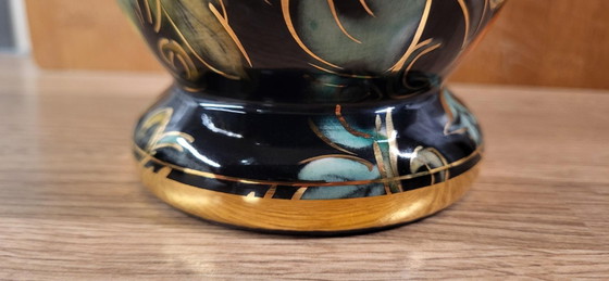 Vintage Vase Hubert Bequet Quaregnon - Hand-Painted with Gold – Ceramic (photo 14 of 15)