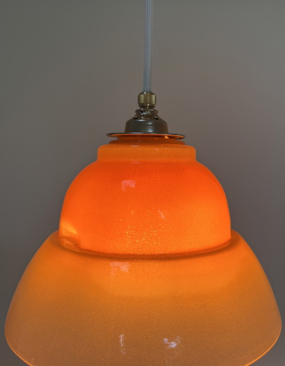 Vintage Tweekleurige Oranje Glazen Klok Hanglamp – Hanglampen, Glass (photo 8 of 9)