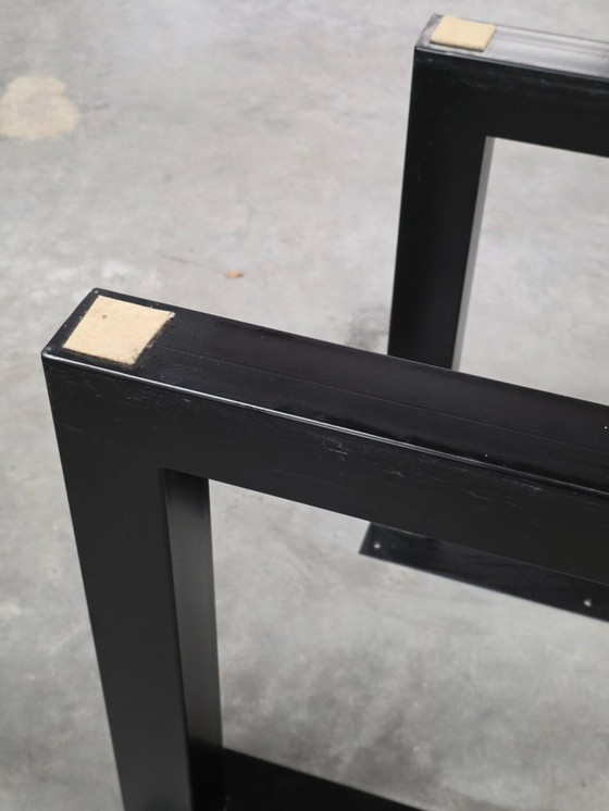 Image 1 of Very solid,  beautiful dining table for sale, oak wood, with solid black, iron frame 