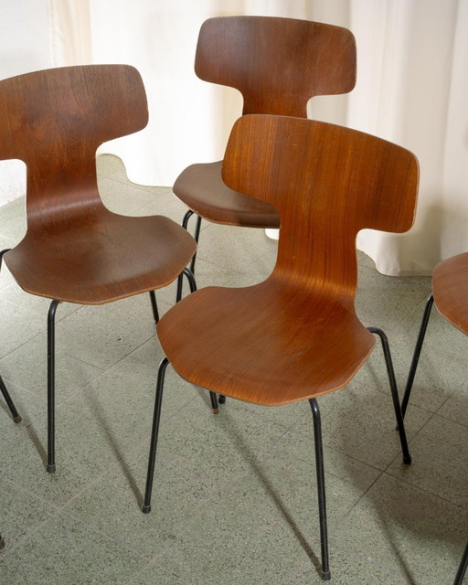 6x Fritz Hansen Hammer Chair Arne Jacobsen