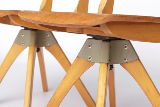 Pair Of Vintage Casala Swivel Chairs, 1970s German Industrial Beechwood Chairs, Adjustable Studio Or Desk (photo 3 of 11)