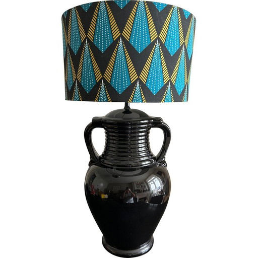 Lampe vintage en céramique noire, 1970