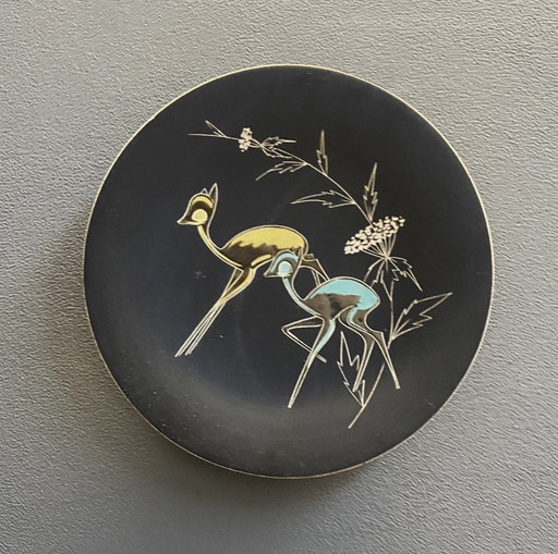 Plato de pared de cerámica Ruscha con motivo de ciervo, años 60