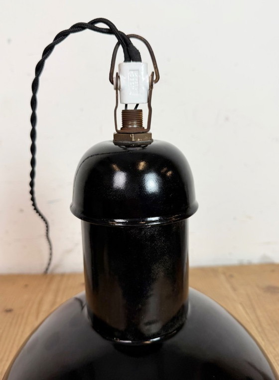 Image 1 of Black Enamel Industrial Pendant Lamp from AEG, 1930s