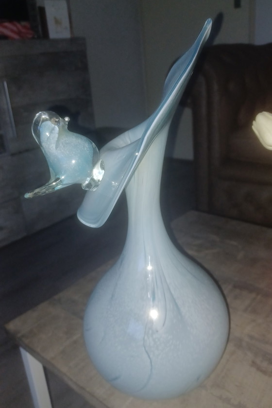 Image 1 of Römische Glashutte Linz Germany 39cm vaas met vogel