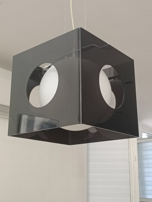 Lampe suspendue design plexiglas fumé 1990s