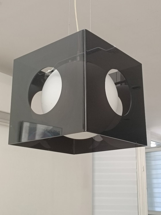 Image 1 of Lampe suspendue design plexiglas fumé 1990s