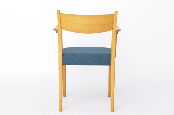 Image 1 of Vintage German Armchair 1960s, Mid Century Beechwood Chair with Blue Upholstery, Scandinavian Style Dining Chair, Single Chair