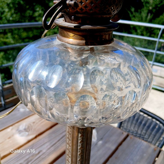 Image 1 of Grande lampada ad olio Baccarat ? Cristal Bronze Et Regule 77cm XIX Ème