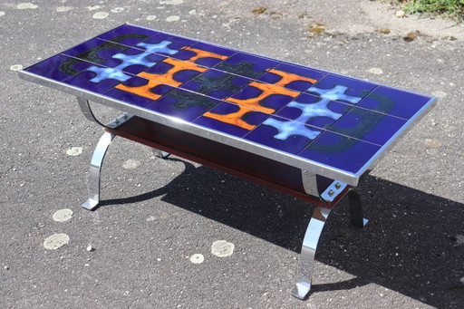 Vintage ceramic and steel coffee table