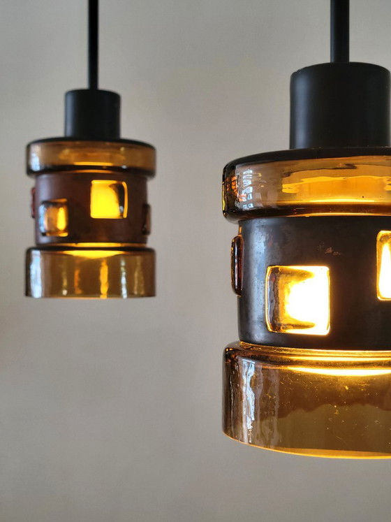 Set aus 2 Pendelleuchten von Victor Bernt für Flygsfors, Schweden, 1960 – Copper, Glass (photo 5 of 8)