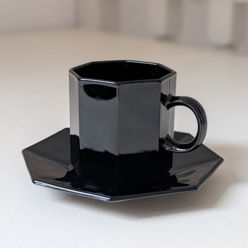 Arcoroc Octime Black - set of 6 espresso cups with matching saucers