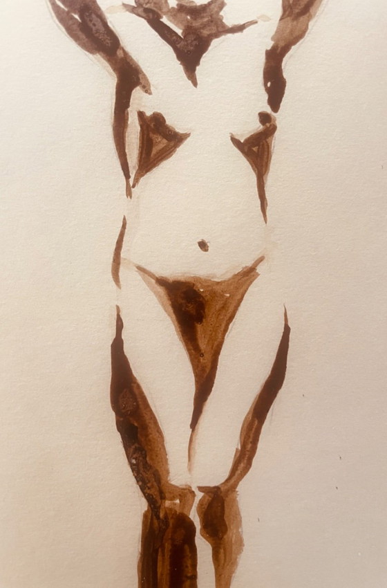 Monochrome Painting Brown Earth Wabi Sabi Portrait of a Woman “Play of Shadows” – Paintings & Drawings, Paper (photo 7 of 8)