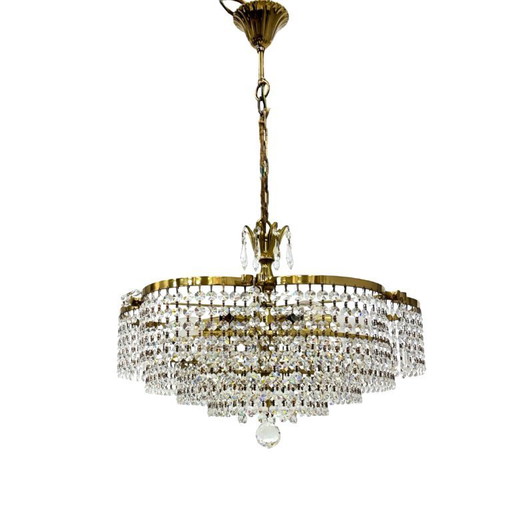 Vintage basket crystal chandelier Bakalowits & Söhne brass, Austria 1970s