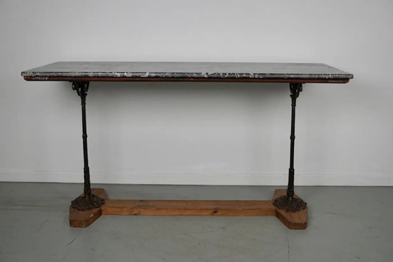 Image 1 of Franse marmeren en gietijzeren console- of bijzettafel, 19e eeuw