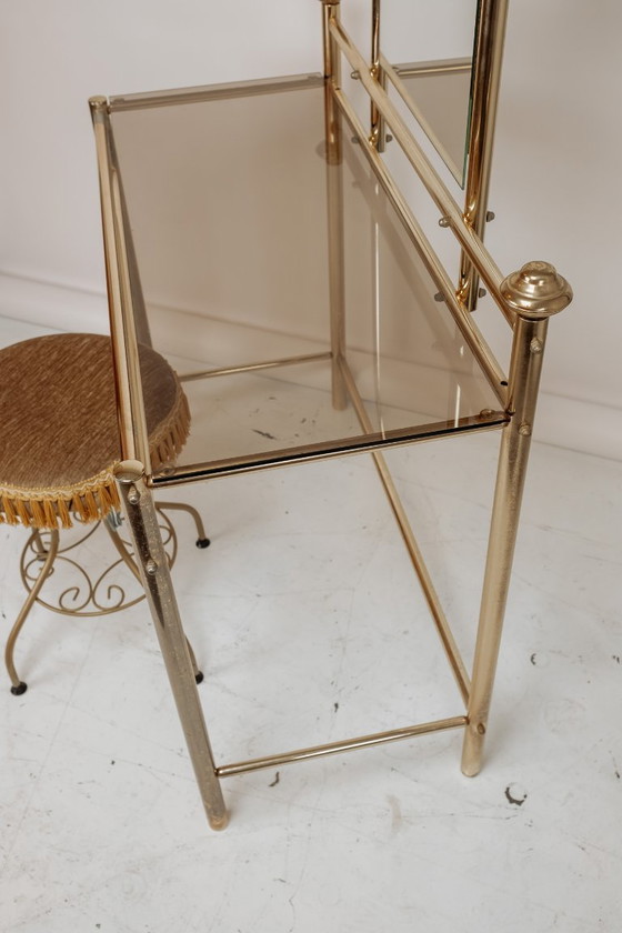 Image 1 of Vintage brass vanity table with stool