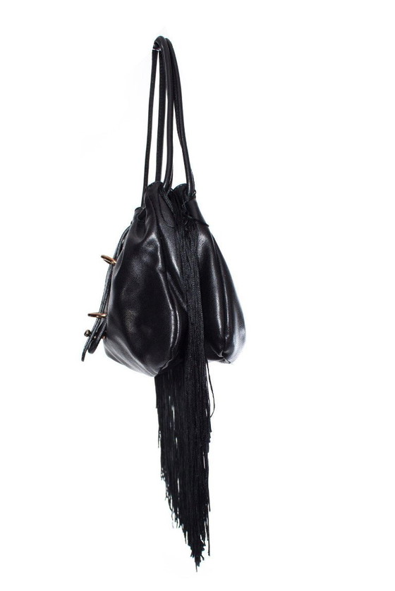 Image 1 of Borsa vintage Emporio Armani in pelle nera con frange.