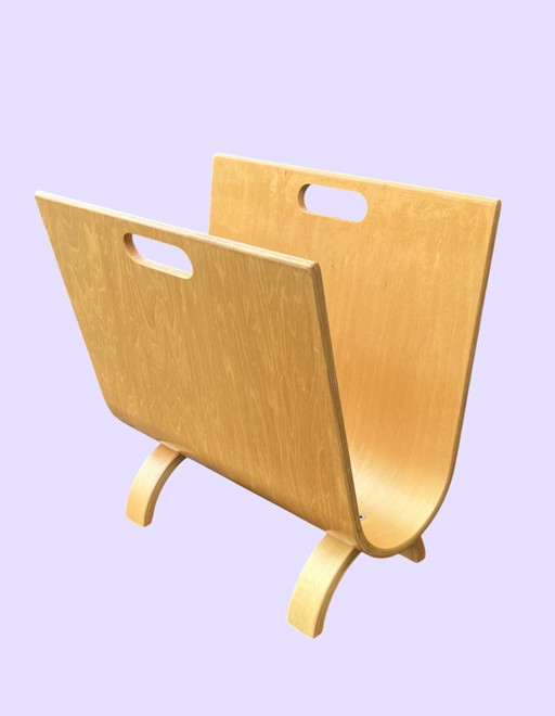 Revistero vintage de madera curvada de abedul, estilo Alvar Aalto