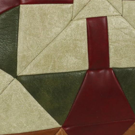 Image 1 of Vintage Patchwork Cushion Plaid Pattern Faux Leather