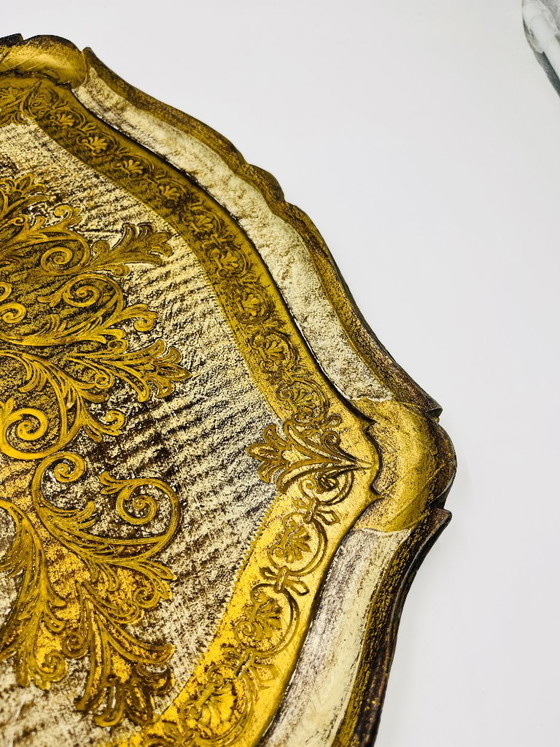 Grande vassoio fiorentino barocco in legno dorato, Accessori da tavola, Klassiek (foto 7 di 15)