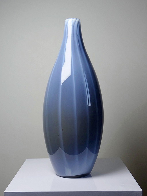 Grand Vase Poire Vintage Verre Fumé Doublé d'Opaline Bulle de Savon Murano
