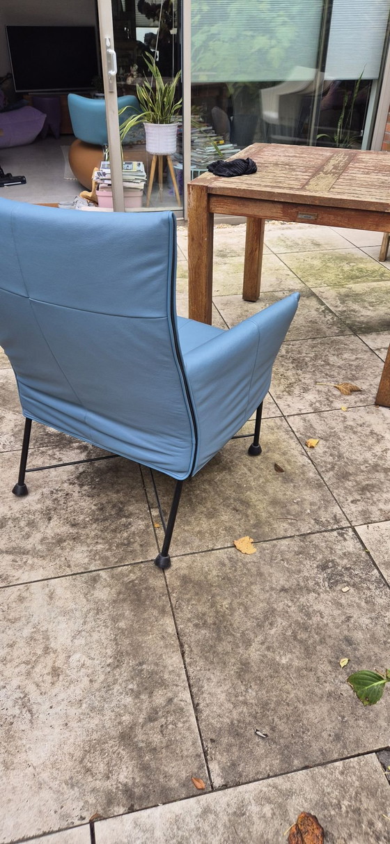 Turquoise Charly Montis leather reupholstered., Armchairs, Metal, Black (photo 4 of 6)