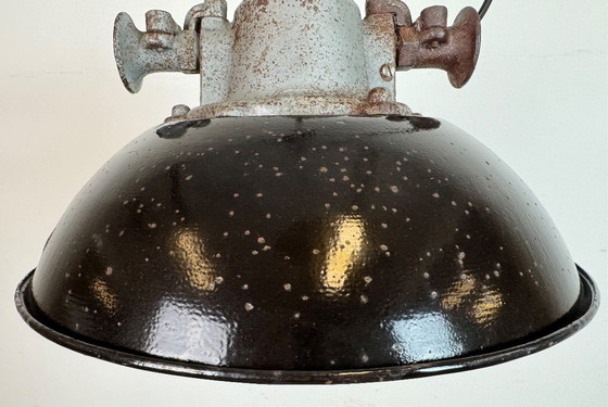 Image 1 of Black Enamel and Cast Iron Industrial Cage Pendant Light, 1960s