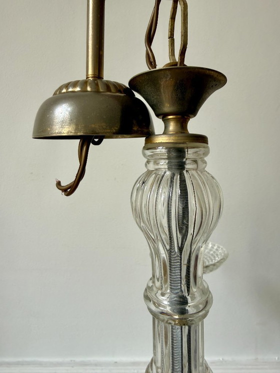 Image 1 of Kroonluchter van messing en glas met 3 armen