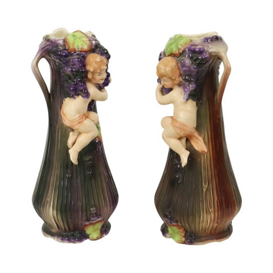 Image 1 of Art Nouveau Vases Putti Cherub