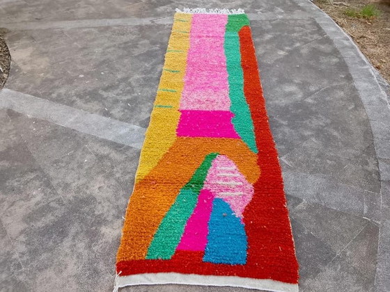 Image 1 of Alfombra de pasillo artesanal, de lana pura, hecha a mano según la tradición, tamaño 75/300 cm.
