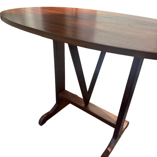 Table pliante vintage française - Acajou ovale - ca. 1970-1990 - Cadre en V sculptural