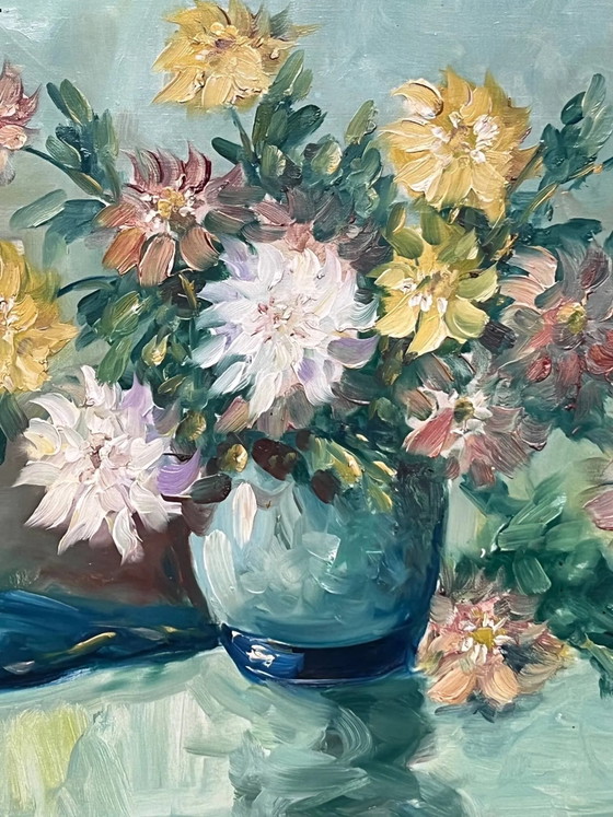 Stilleven met bloemen, gesigneerd. – Schilderijen & Tekeningen, Canvas (photo 9 of 10)