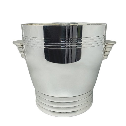 1930er Jahre Wunderschöner Art Deco Eiskübel von Vuillermet aus versilbertem Stahl. Hergestellt in Frankreich