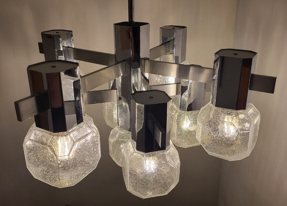 Gaetano Sciolari kroonluchter, 9 lampen, chroom, aluminium, mat glas, Space Age, Brutalisme – Chrome (photo 3 of 12)