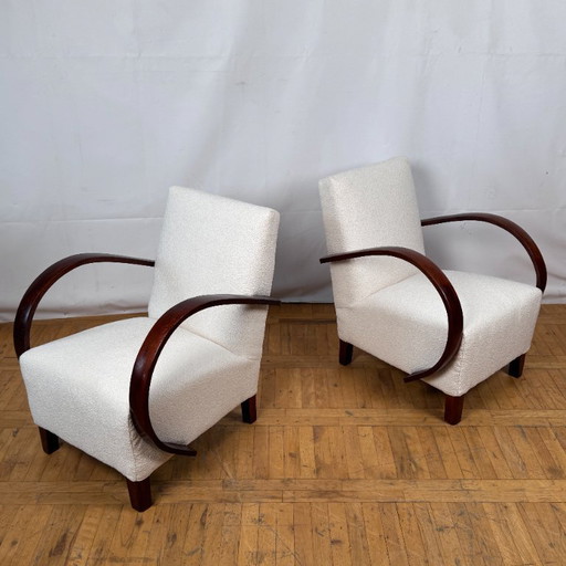 Ensemble de deux fauteuils Vintage Jindřich Halabala en bouclé blanc, années 1930 - UP Závody, Mid-Century Modern Icons