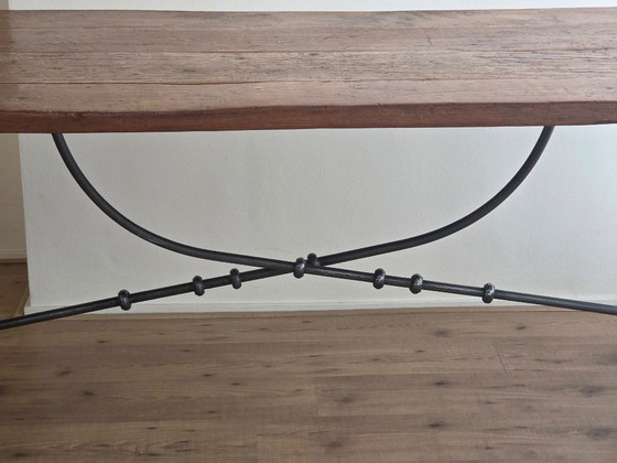 Tavolo da pranzo antico spagnolo con gambe a cavalletto - Legno massello e ferro battuto (200x89 cm) (photo 15 of 20)