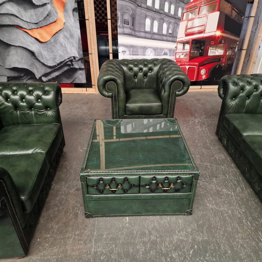 Chesterfield Brighton Antique Green - 1+2+3-seater Sofa Set with Coffee Table