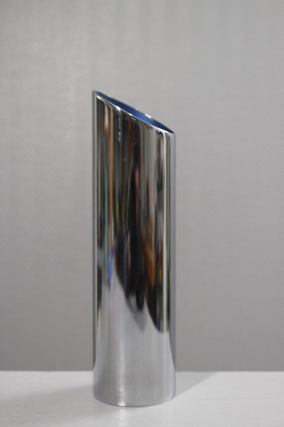 Image 1 of Vintage modernist cylindrical vase in chromed steel by Allegri Arredamenti Metallici, 1970