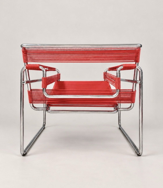 Sedia Wassily Vintage, Cordino Spaghetti Rosso, Italia, Poltrone, Cromo, Altro (foto 7 di 10)