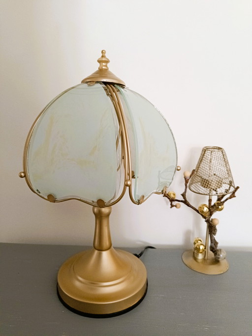 Lampe Style Tiffany en Verre Blanc et Jaune