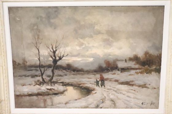 Image 1 of Dipinto ad olio su tela, Paesaggio invernale, firmato Karpoff