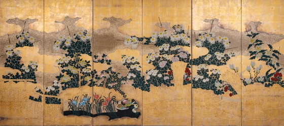 Image 1 of Antique Japanese 6-Panel Folding Screen Rinpa School-style