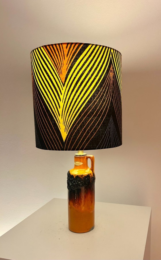 Image 1 of Wireless vase lamp upcycled from a handled vase by Kreutz Keramik and African batik fabric