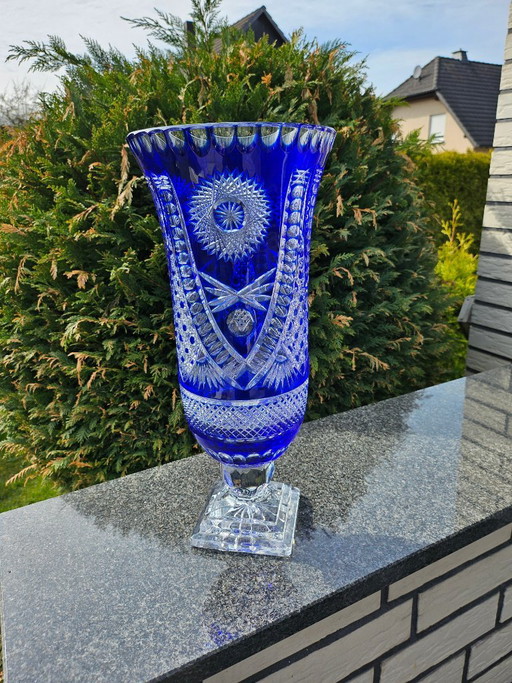 Prachtige Kobaltblauwe Loodkristallen Vaas Boheemse Stijl 45 cm Hoog